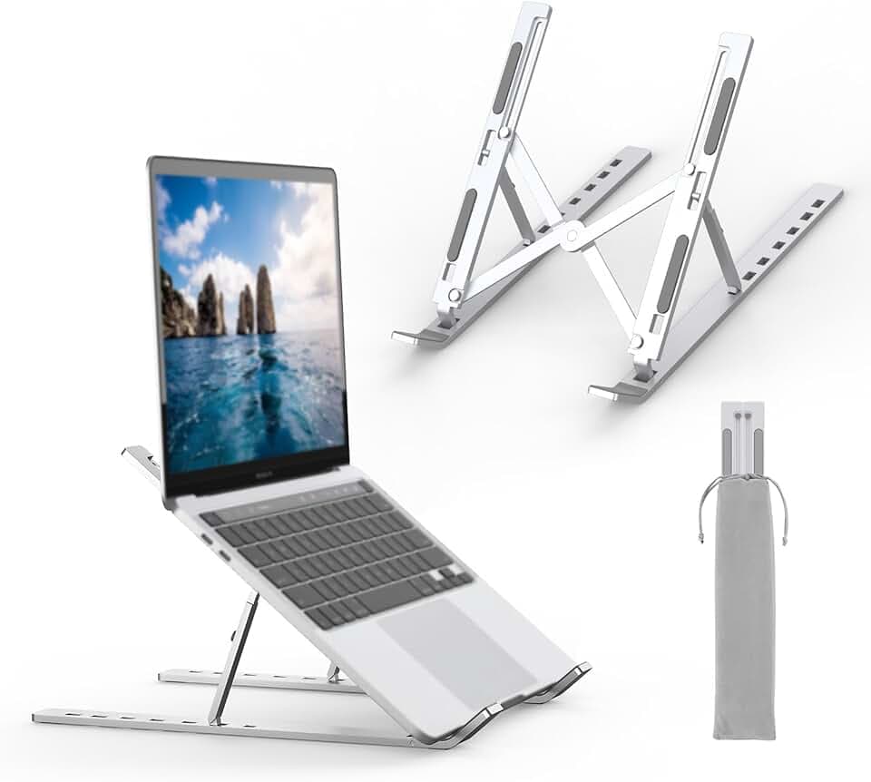 GRIFEMA GB1054 Supporto PC Portatile, Antiscivolo, Regolabile a 7 Angolazioni, Supporto per Laptop Compatibile con Laptop da 10-17 Pollici e Tablet - Argento Global Recycled Standard