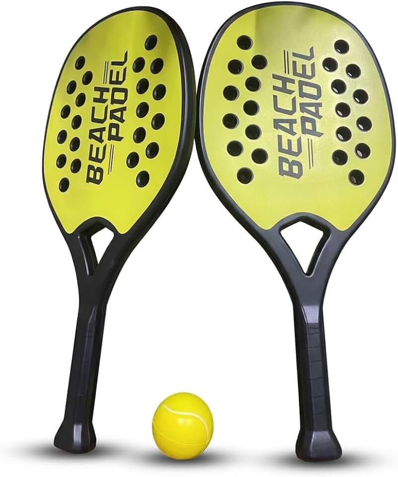 Coppia Racchette da Spiaggia Padel Beach Tennis con Pallina Morbida Set Racchettoni in Legno Mare, Spiaggia Piscina Mare Giardino, Beach Rackets Resistenti All' Acqua