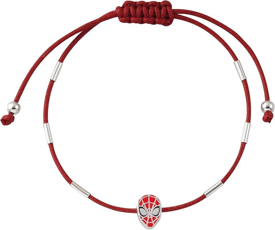 Marvel Braccialetto con Scudo di Capitan America in Argento Sterling e Cinturino Regolabile in Pelle Nero per Bambini