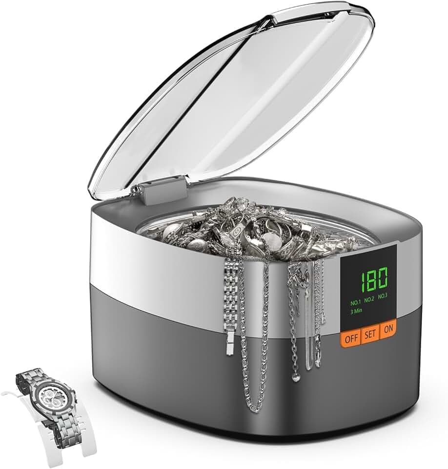 KECOOLKE KECOOLKE Pulitore ad Ultrasuoni, 750ML Lavatrice Ultrasuoni in Acciaio Inox con 5 modalità di Tempo, Pulitore Ultrasuoni per Pulizia Gioielli, Occhiali, Orologi, Anelli, Collane