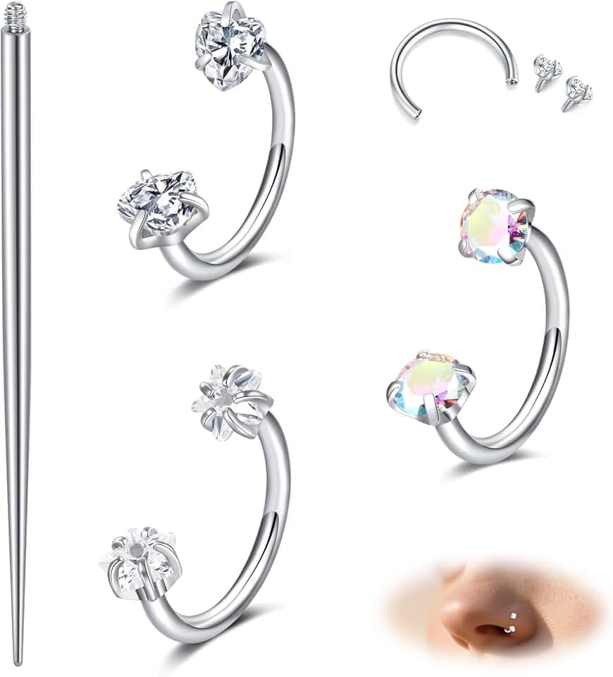 MODRSA Septum-Piercing Nostril-Piercing Orecchini Naso: 18g Acciaio Chirurgico Helix Gioielli Per Piercing In Oro Donna Cuore Zirconio 8 Mm