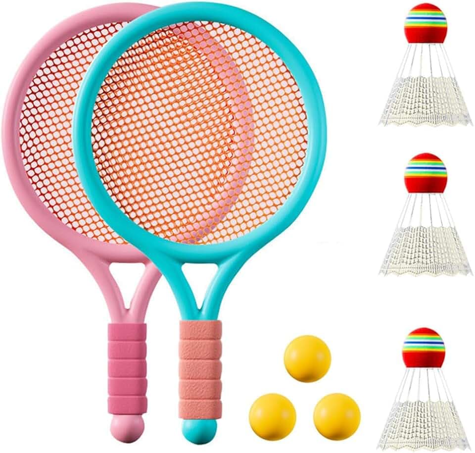 Set di volani per bambini, racchetta da badminton, giocattolo leggero, con 2 palline da allenamento morbide e 2 badminton