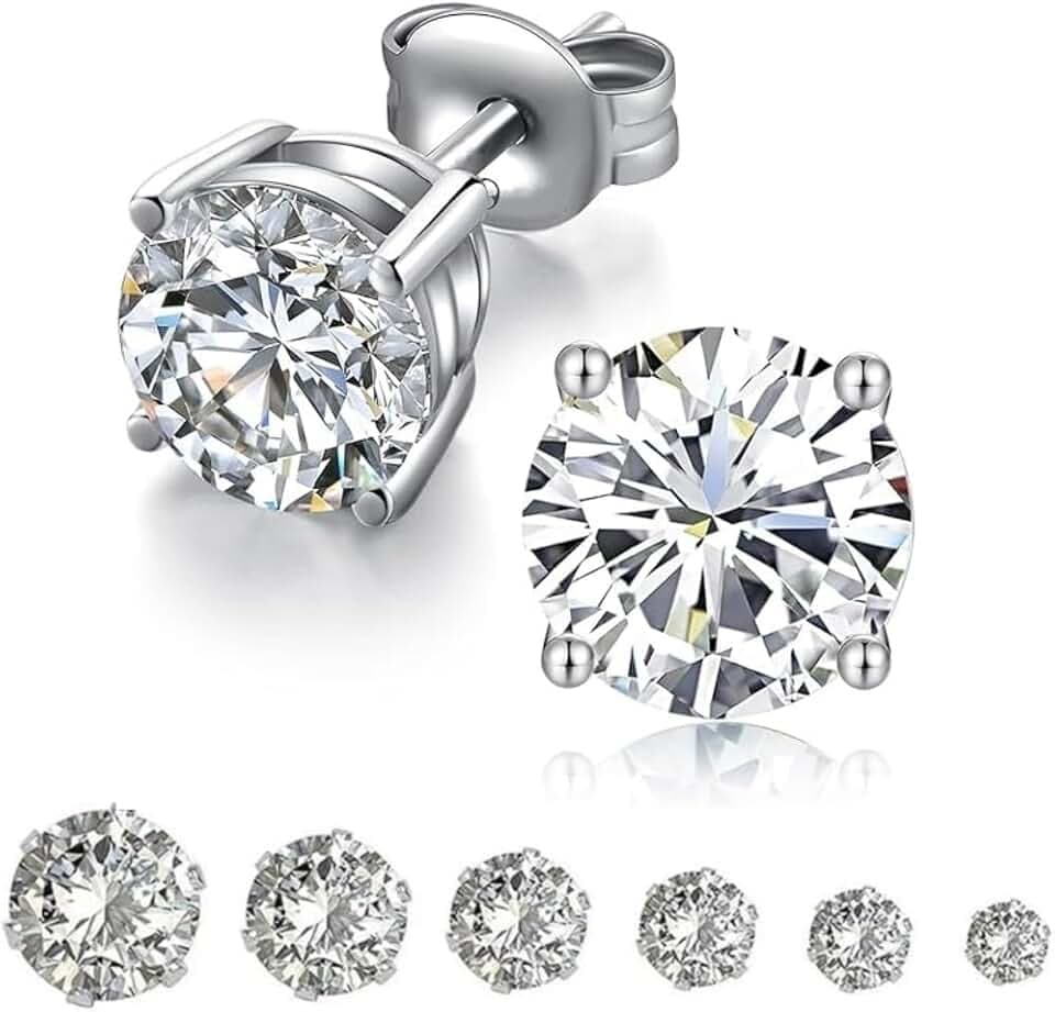 CUEMOON Orecchini Donna Uomo Diamante, Zirconia Cubica, Acciaio Inossidabile, Anallergici, Punti Luce, 3~8 mm Brillantini Diamante Orecchino