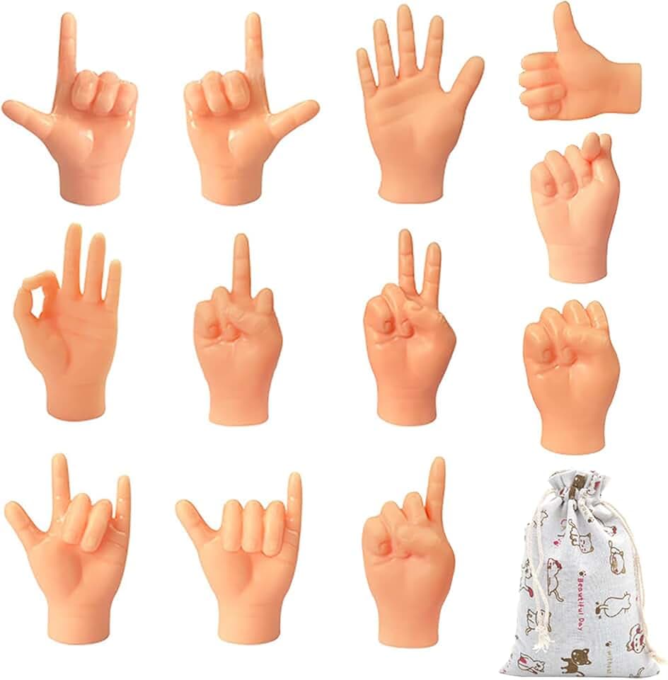 12 Pezzi Tiny Hands,Mini Mani,Piccole Mani Manine Marionette da Dito,per Famiglia Amico Giochi Festa,Animale Domestico