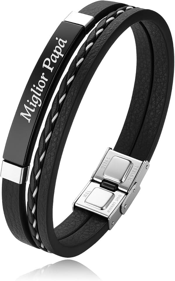 Handmade Bracciale Uomo Personalizzato con Nomi Incisi – Pelle Intrecciata e Acciaio – Idea Regalo per Lui – CollanaDream