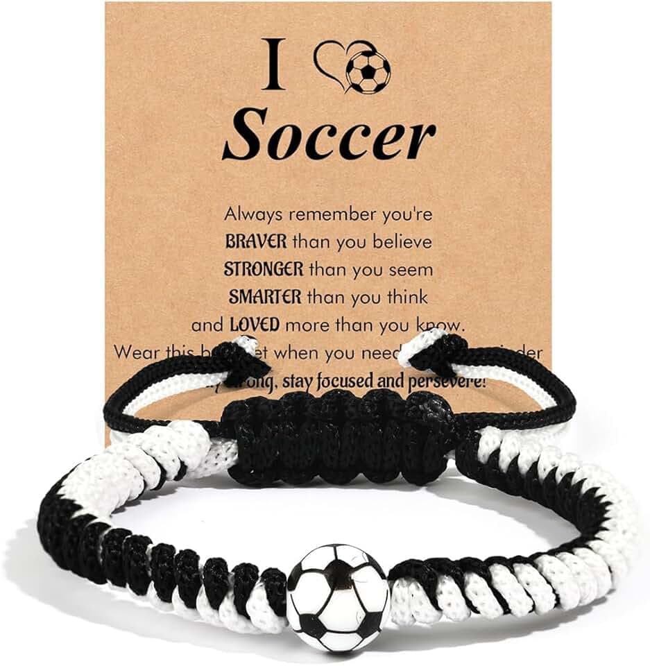 ARHZ Bracciale Intrecciato di Calcio Bianco e Nero - Regalo di Pasqua per Bambini 5-12 Anni