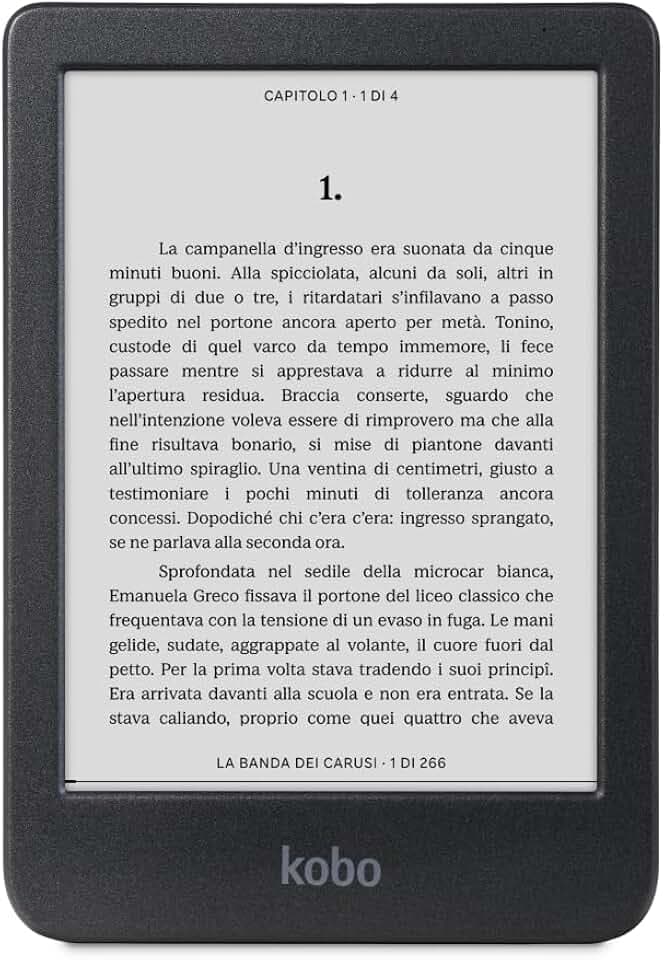Kobo Clara BW | eReader | Display antiriflesso HD in bianco e nero E Ink Carta 1300 da 6” | Modalità Scura| I Audiolibri | Impermeabile | Nero