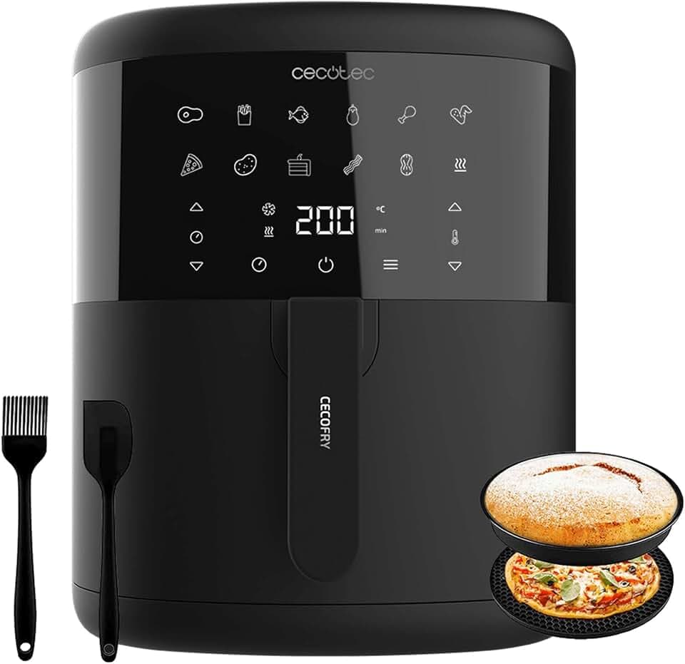 Cecotec Friggitrice ad Aria Cecofry Bombastik 6000 Full. Air Fryer 1700 W, Capacità 6 L, Tecnologia PerfectCook, Regolazione della Temperatura e Del Tempo, Controllo Touch, 12 Modalità, Accessori