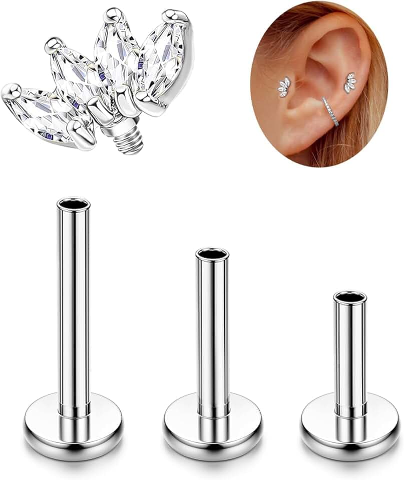 ADRAMATA G23 Titanio Piercing Helix Trago Filettato Internamente Piercings Labbro Medusa Piccolo Piercing Orecchio Ipoallergenico Conch Helix Piercings Oro Argento
