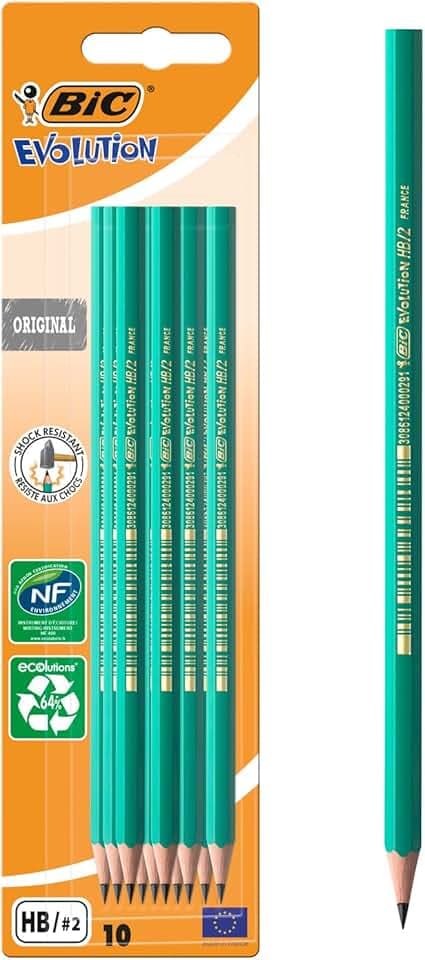 BIC Evolution Ecolutions, Matita In Grafite, Per Scrivere A Scuola E In Ufficio, Mina HB Resistente, Confezione da 10