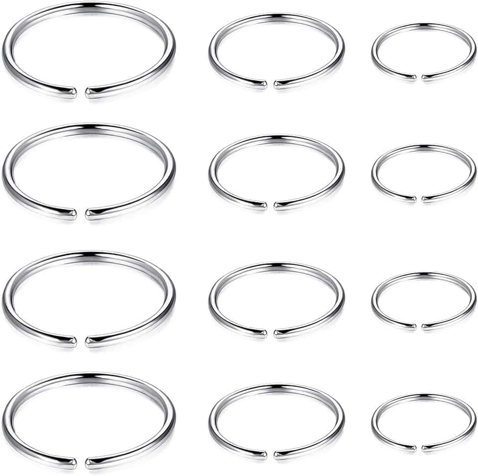 VICZON 12 Pezzi Anello Naso Finto con Cerchio in Acciaio Inossidabile, Setto Trago Cartilagine Orecchino Gioielli Faux 6/8/10mm
