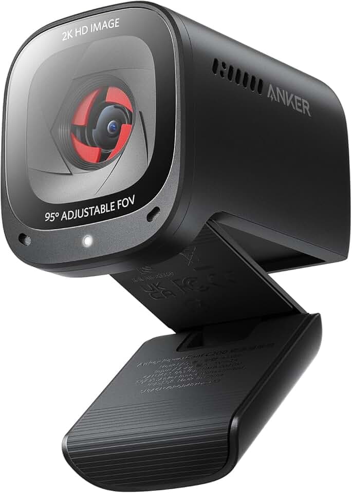 AnkerWork PowerConf C200 2K USB Webcam per laptop e computer, microfoni con cancellazione del rumore AI, stereo, campo visivo regolabile, correzione della luce bassa, copertura privacy integrata