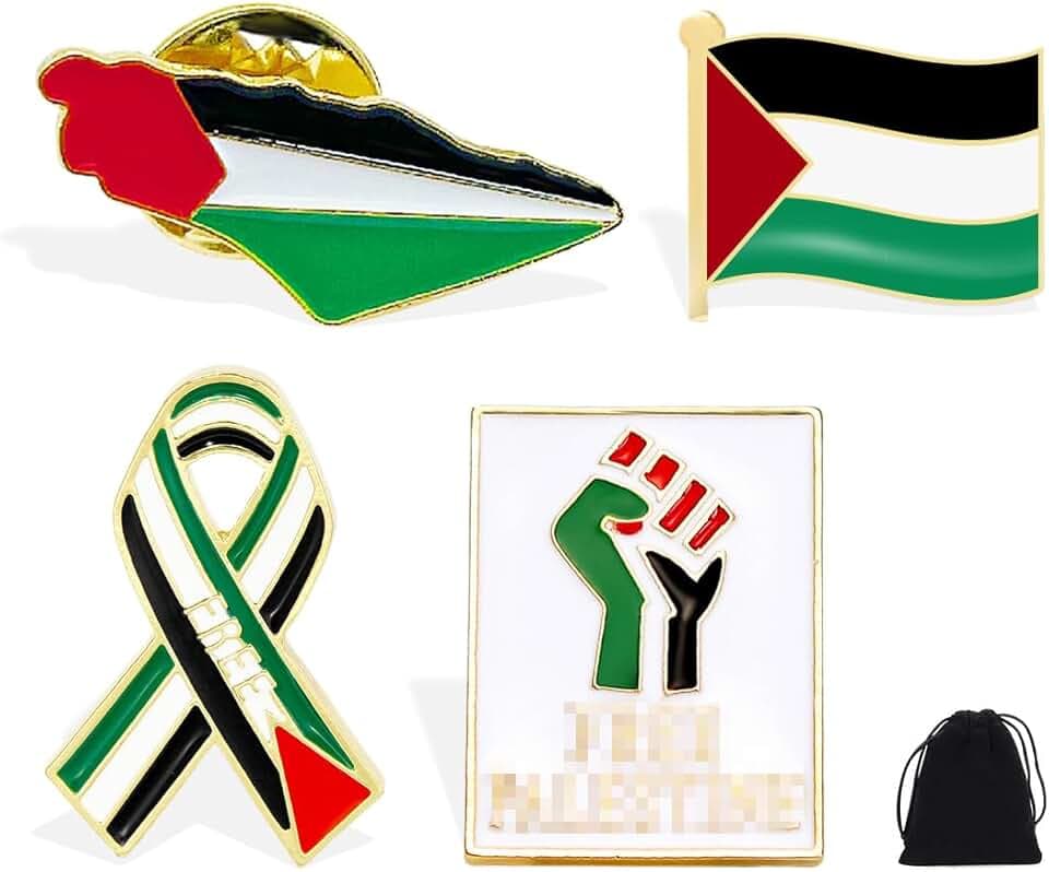 XUZWECP 4 Spilla Palestina, spille con bandiera della Palestina, in lega di metallo, Distintivo con elemento della bandiera palestinese, souvenir adatti per cappelli, vestiti, zaini ed eventi（A)