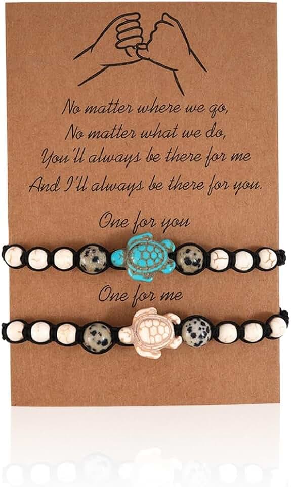 BCHKO 2 Pezzi Braccialetto dell'Amicizia Promessa Fatto a Mano Significato Distanza Regalo per Migliore Amica Coppia Amanti Ragazze, Braccialetto Regolabile con 1 Biglietto d'Auguri (Tartaruga)