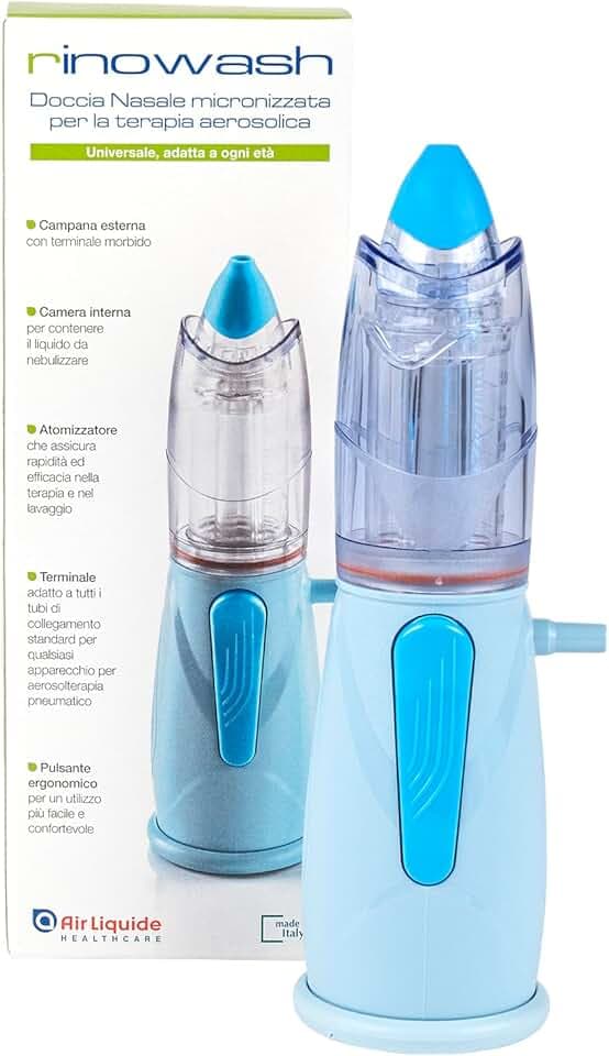 Air Liquide Healthcare, RINOWASH, Doccia Nasale Micronizzata per la Terapia Aerosolica delle Vie Aeree Superiori, Adatto per Adulti e Bambini, Trattamento Rapido, Sicuro ed Efficace