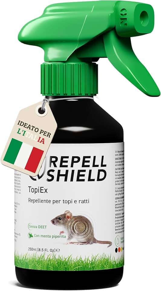 RepellShield Repellente Topi Auto, Cavi Elettrici, Soffitta - 250ml - Non Macchia - Dissuasore per Topi da Esterno e Interno - Formula Naturale con Olio di Menta Piperita per Topi, Ratti e Roditori