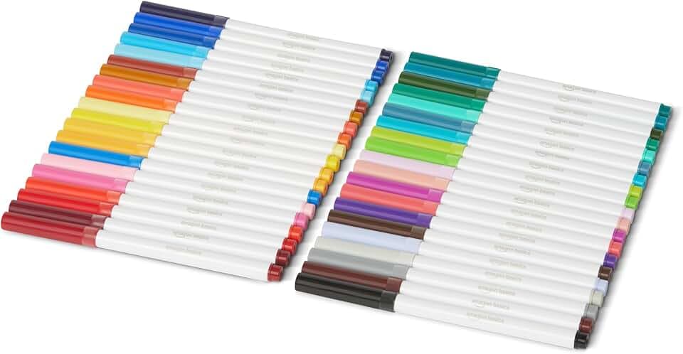 Amazon Basics, Confezione da 40 pennarelli lavabili a punta maxi, colori assortiti