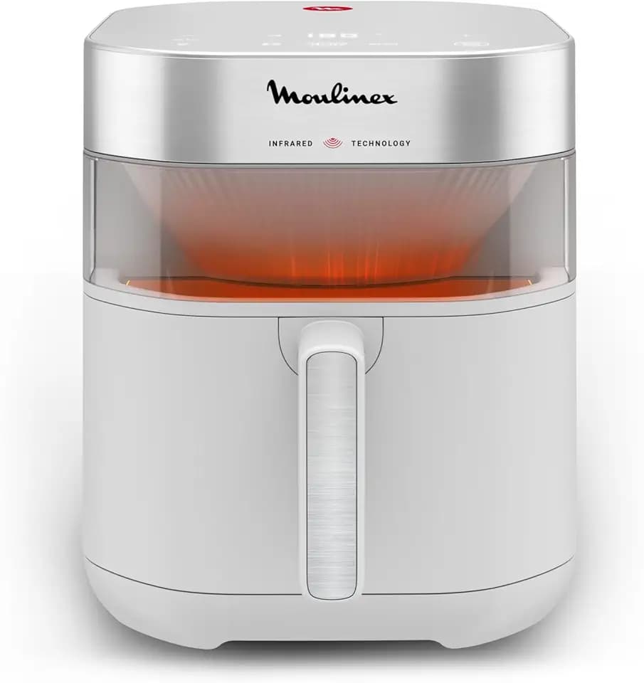Moulinex Easy Fry Infrared, Friggitrice ad Aria 7L, Doppia Resistenza, Riscaldamento 2 Volte Più Veloce, Cottura Rapida, Lavabile in Lavastoviglie, Finestra di Osservazione, Colore Bianco, EZ831G