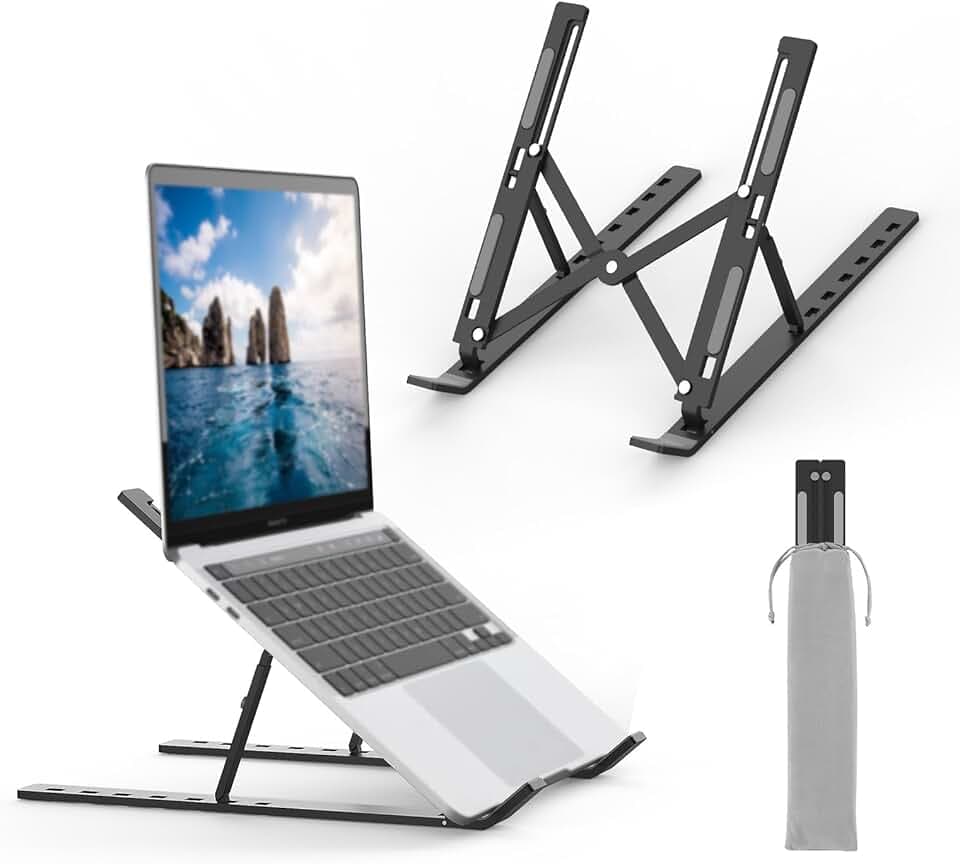 GRIFEMA GB1054B Supporto PC Portatile, Alluminio, Antiscivolo, Regolabile a 7 Angolazioni, Laptop Stand Compatibile con Laptop da 10-17,3 Pollici e Tablet - Nero Global Recycled Standard