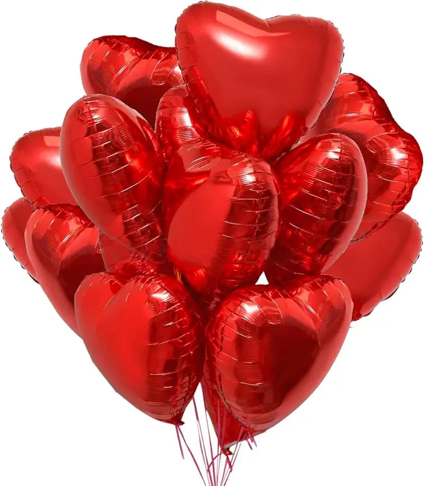 25 Palloncini a Forma di Cuore Rossi ad Elio o Aria per Decorazione Romantica, San Valentino, Anniversario Matrimonio e Fidanzamento
