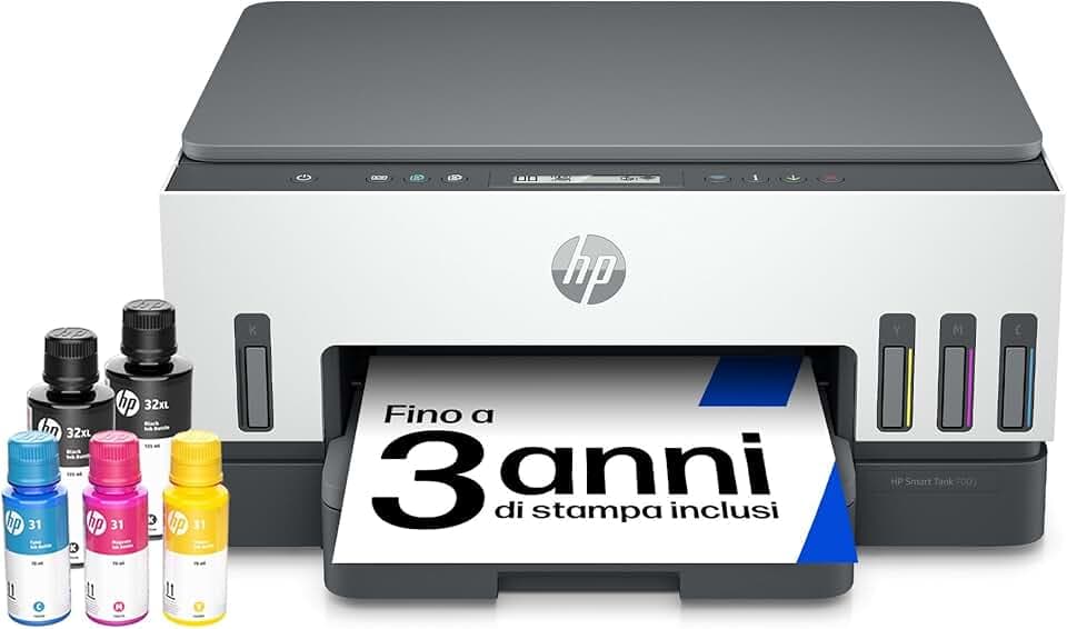 HP Smart Tank Plus 7005 AiO 28B54A, Stampante Multifunzione a Colori, Serbatoio d'Inchiostro ad Alto Volume di Stampa, Fino a 12000 Pagine (Nero) e 8000 Pagine (Colore), F/R Automatica, Wi-Fi, Bianca Blue Angel