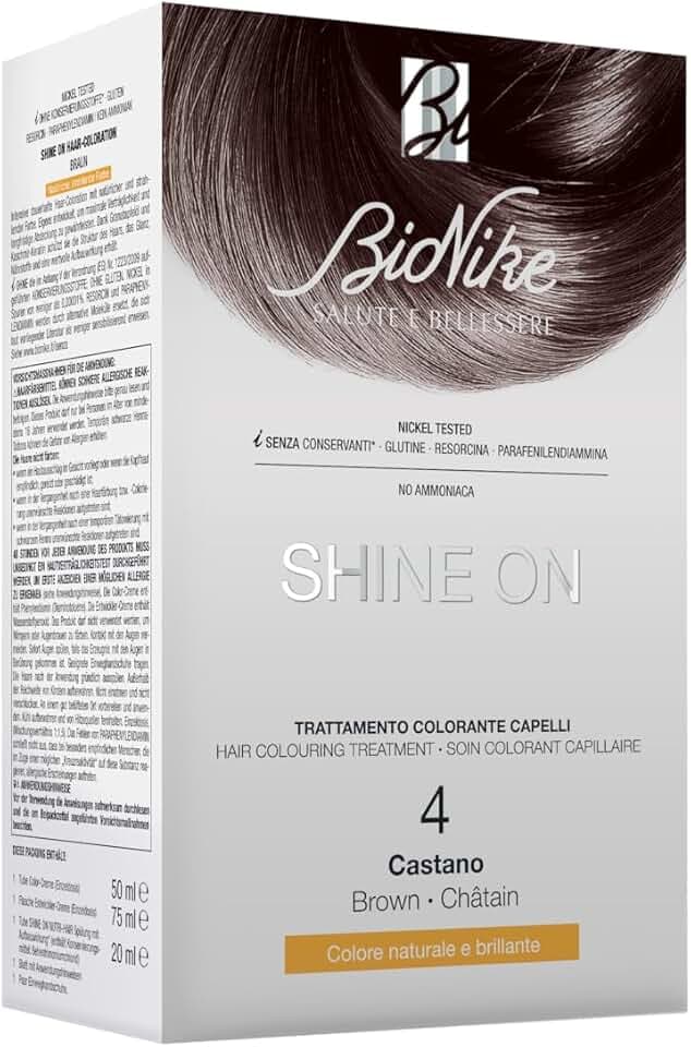 Bionike Shine On - Trattamento Colorante Capelli, Kit Tinta per Cute Sensibile Senza Ammoniaca, Azione Nutriente e Protettiva, Dona un Colore Naturale e Brillante, Copre i Capelli Bianchi