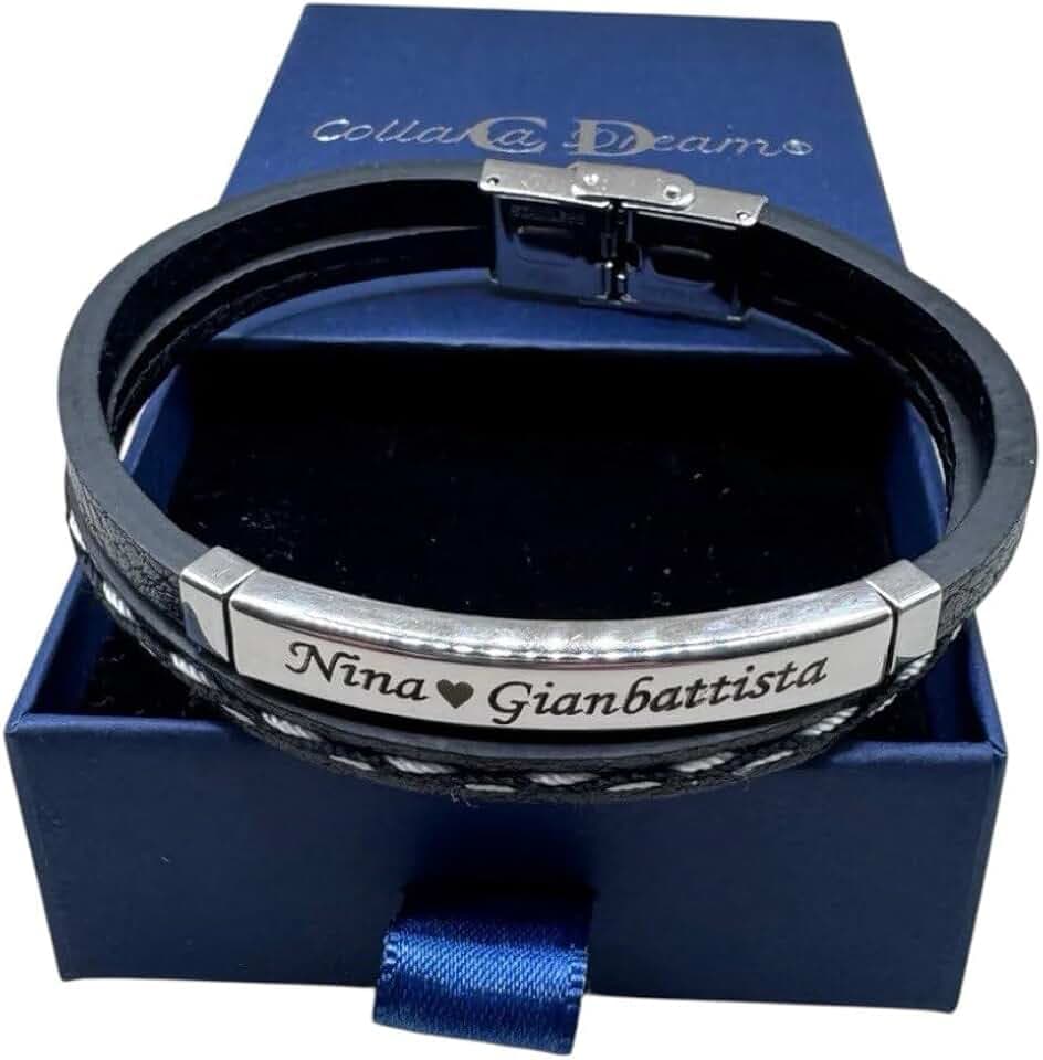 Handmade Bracciale Uomo Personalizzato con Nomi Incisi – Pelle Intrecciata e Acciaio – Idea Regalo per Lui – CollanaDream