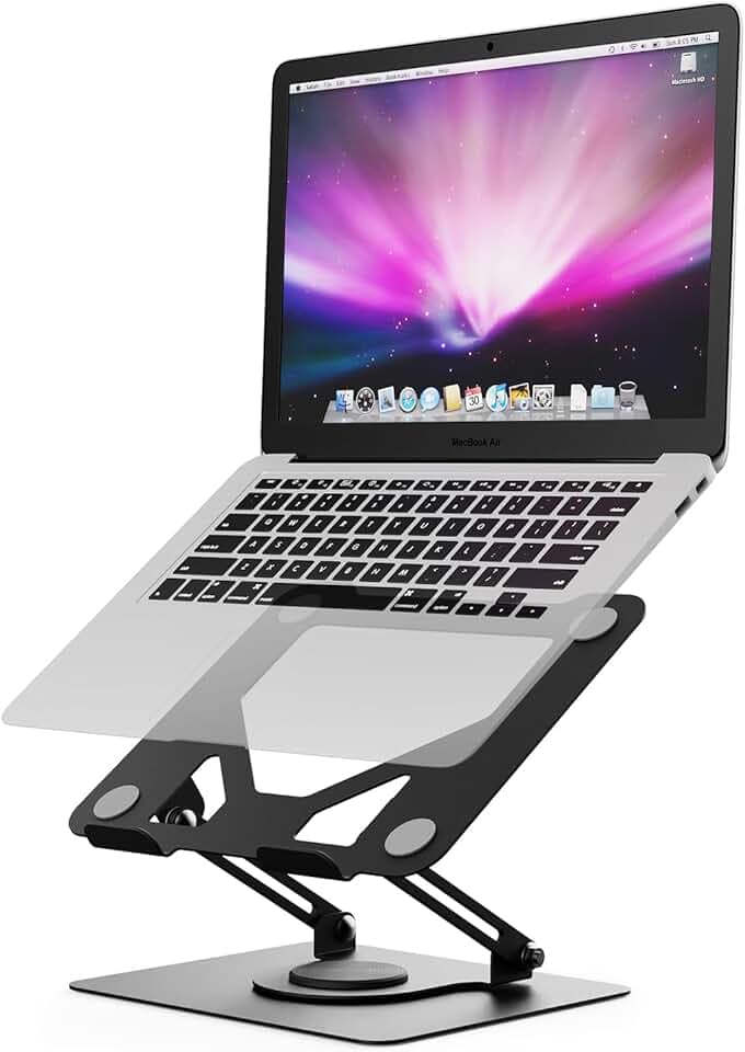 Supporto PC Portatile, GRIFEMA GB1050 Laptop Stand Ergonomico con Base Girevole a 360°, Altezza Regolabile e Design Pieghevole, Compatibile con Portatili e Tablet da 11-17", Nero Global Recycled Standard