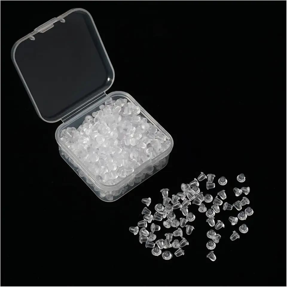 PlandleLee 500 Pezzi Fermagli per Orecchini in Silicone 4 x 4 mm Trasparenti Tappo Antiallergico per Orecchini in Silicone con Scatola di Immagazzinamento