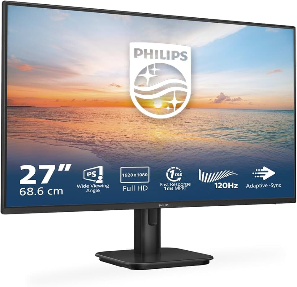 Philips 27E1N1100A - Monitor Full HD da 27 pollici, integrato Altoparlante, tempo di risposta 1 ms (1920x1080, 120 Hz, VGA, HDMI 1.4) nero, 2023, altoparlante integrato