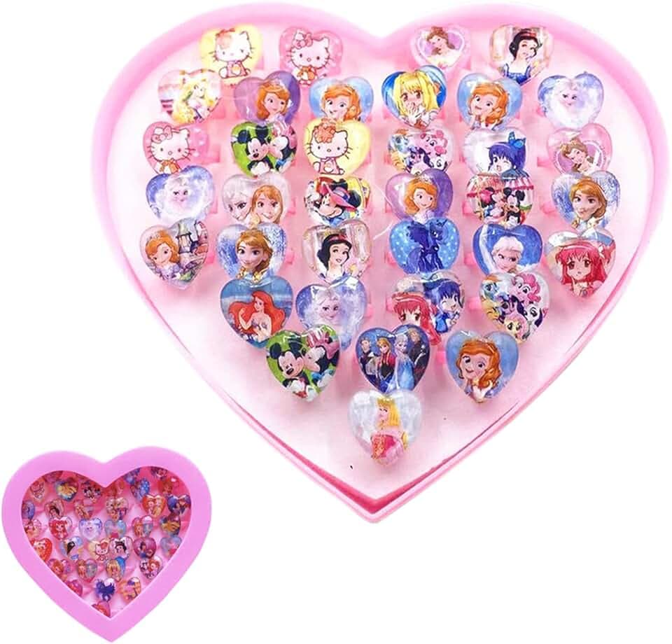 FANSEZQ 36 Pezzi Anelli per Bambini, Set Anelli Bambina, Anelli per Gioielli Ragazze, set da principessa per anelli per bambini, buono per il compleanno dei bambini, regalo per feste