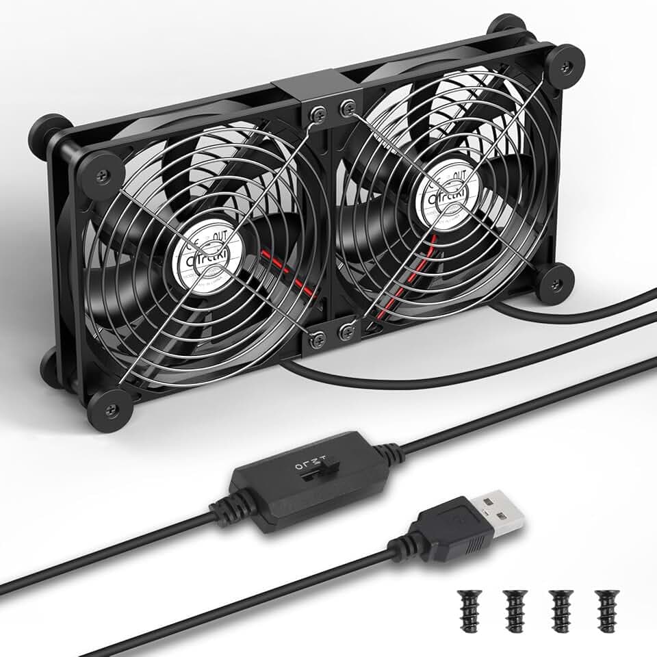 OTraki 120 mm USB Ventole PC 2 in 1 Ventola, Ventilatore Portatile 3 Velocità Regolabili Ventola Di Raffreddamento Elettronica Con 8 Piedini Ammortizzanti Per Router, Computer, Tv Box, Tablet