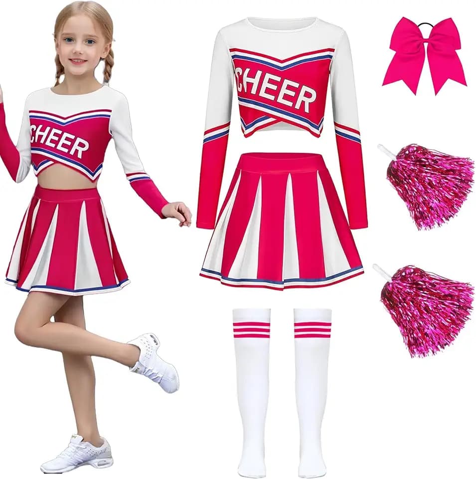 Luckyou Costume Cheerleader Bambina Vestito Cheerleader per Ragazze con Pompoms Calze per Carnevale Halloween Giornata Sportiva