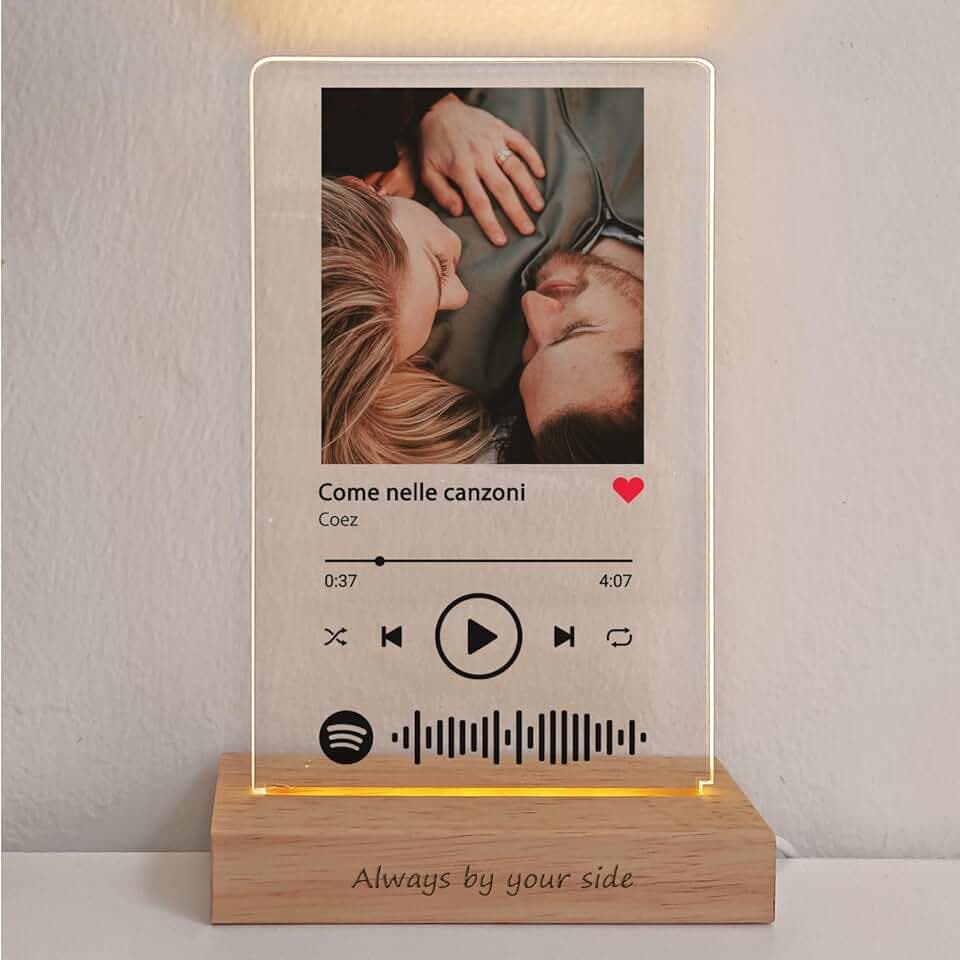 LAC Lampada Spotify Personalizzata con Foto – Targa Spotify Glass Personalizzato Regalo Fidanzato e Fidanzata | Lampada con Foto Regalo Anniversario per Lui e per Lei