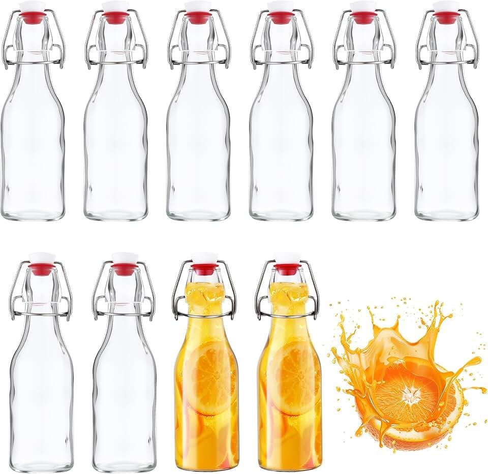 Set da 10 Bottiglie in Vetro da 250ml con Tappo Ermetico,Bottiglie Vetro,Bottiglie Riutilizzabili Bottiglie Vuote per Birra, Olio, Succhi, Soda