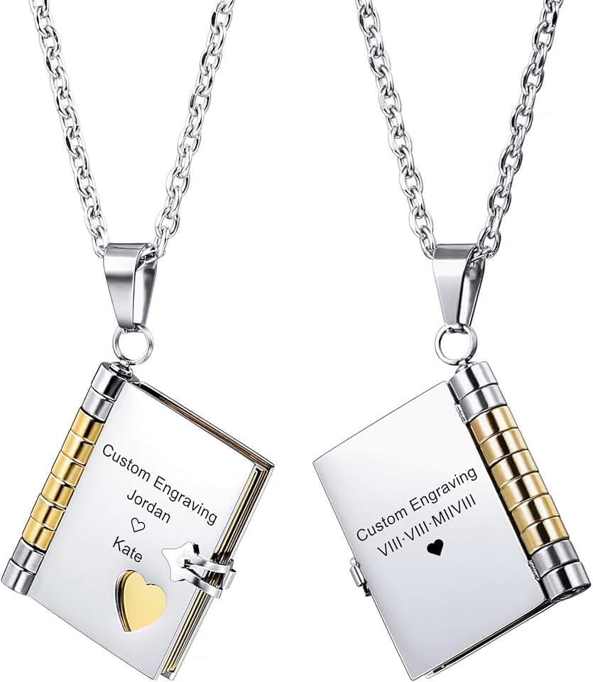MeMeDIY Collana con Ciondolo a Libro Personalizzato Incisione Nome Data per Donna Uomo Ragazza Ragazzo Catena Regolabile in Acciaio Inossidabile Anniversario Regalo