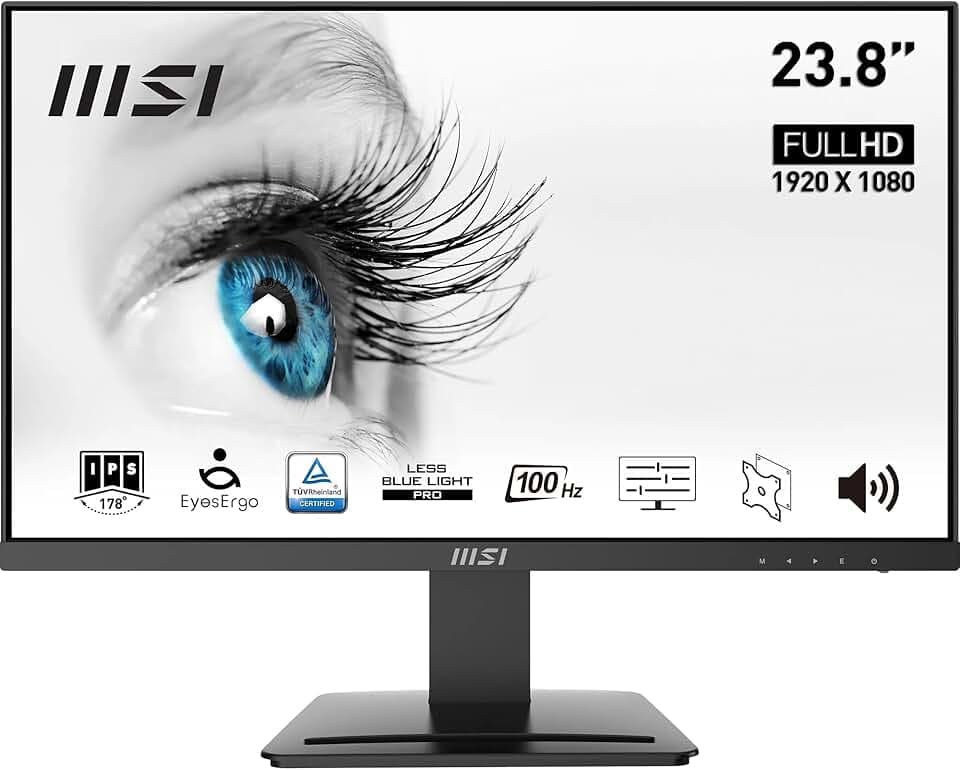 MSI PRO MP243X Monitor 24" IPS FHD (1920x1080), 100Hz, 1ms, altoparlanti integrati, Eye-friendly, FreeSync, 1x HDMI e 1x DP, VESA