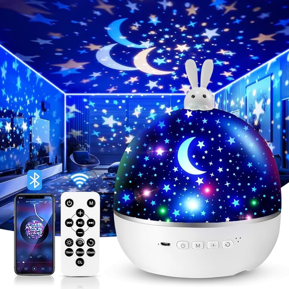 Proiettore Stelle Soffitto,315 Colori+15 Films Proiettore Soffitto,Bluetooth Musica&360°Luce Notturna Bambini,Ricaricabile&Telecomando Regalo Neonato Maschio Regalo Bambina,Idee Regalo Pasqua Bambini