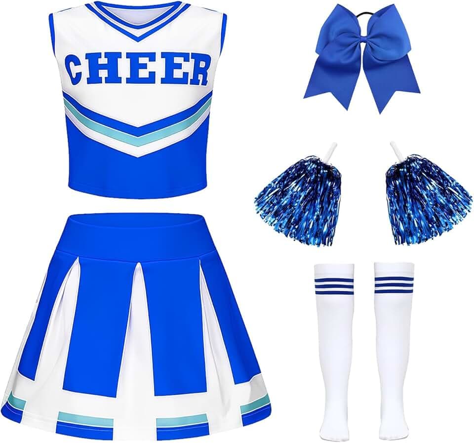 Luckyou Vestito Cheerleader Costume Carnevale Cheerleading Outfit con Pompon e Calzini per Evento Sportivo Carnevale