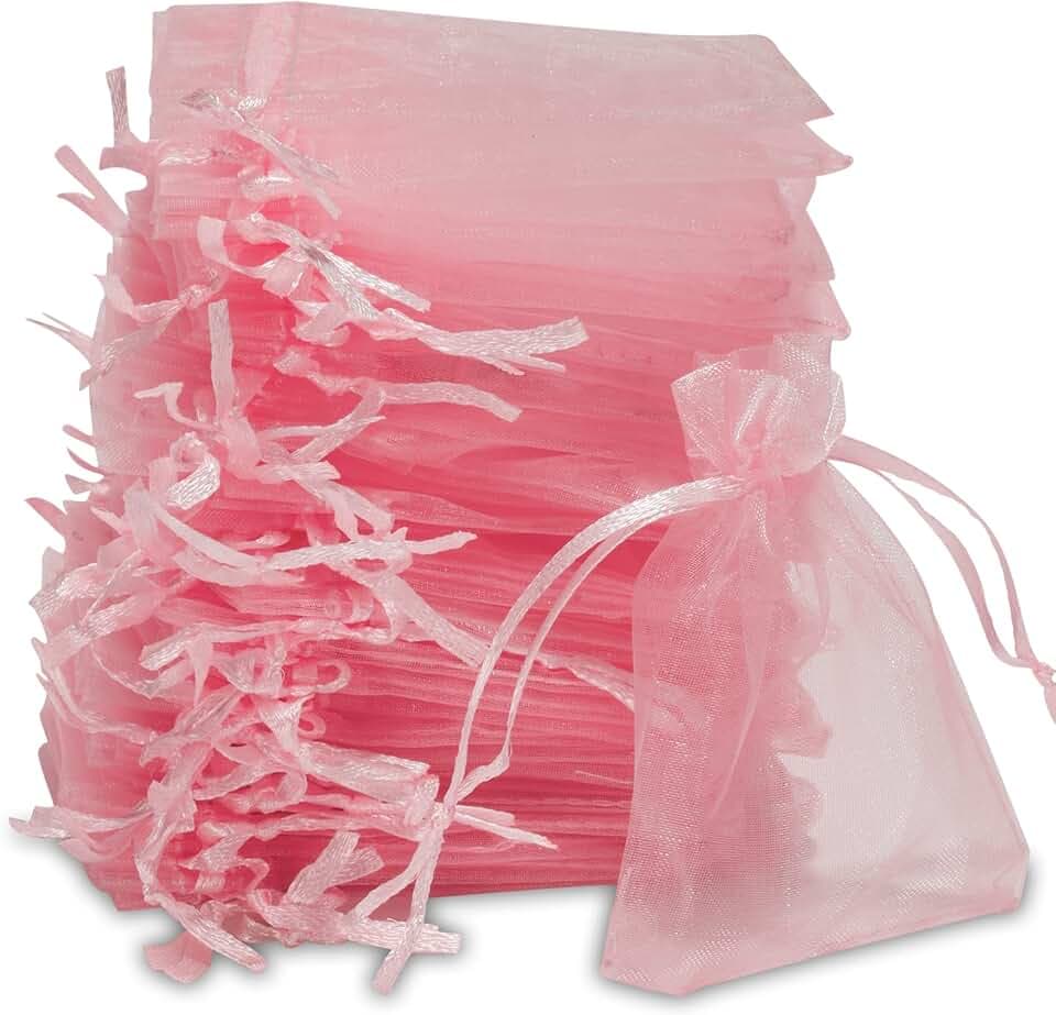 Carehabi Carehabi - Sacchetti in organza, regali in organza, per gioielli, matrimonio, lavanda (7 x 9 cm, rosa)