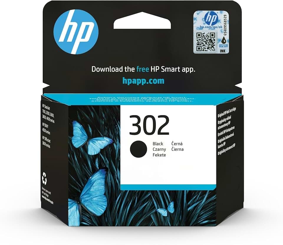 HP 302 Nero, F6U66AE Cartuccia Originale da 190 Pagine, Compatibile con Stampanti DeskJet 1110, 2130, 3630, Envy 4520, OfficeJet 3830, 4650, 5220, e 5230 ECOLOGO