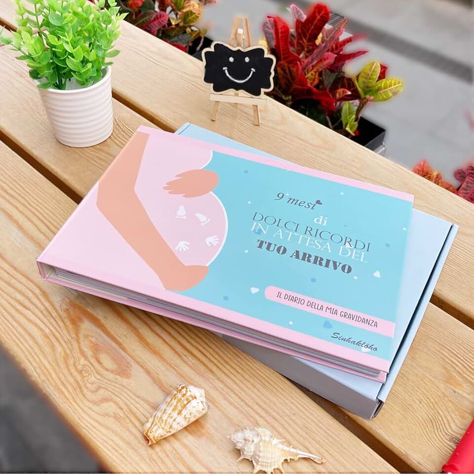 Sinhaklóho Libro/Diario della Gravidanza | 9 Mesi di Dolci Ricordi in Attesa del Tuo Arrivo/Album Gravidanza per Fotografie, Ecografie e Informazioni, con 8 Fogli di Adesivi Carini, Italiano