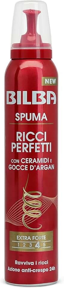 Bilba, Spuma con Germe Di Grano - Schiuma Capelli Ricci Perfetti con Ceramidi e Gocce d'Argan - Formula Professionale a Tenuta Extra Forte - Ravviva i Ricci con Azione Anticrespo per 24 h - 200 ml