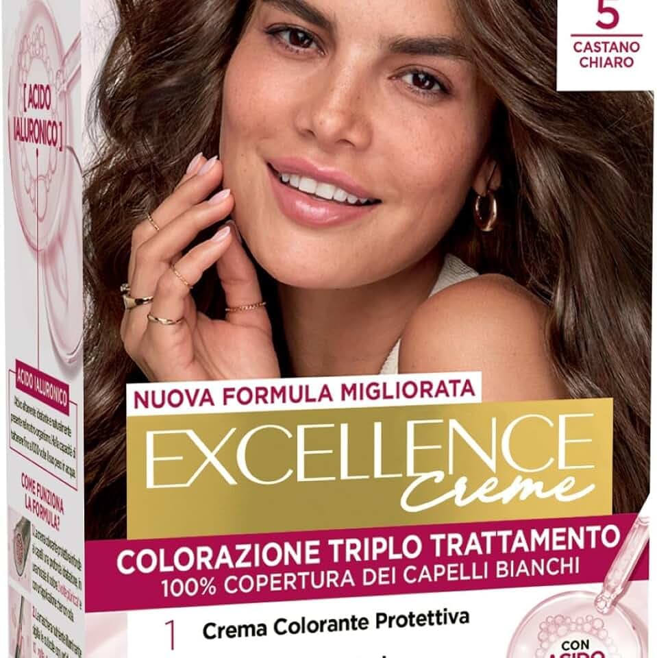 L’Oréal Paris Colorazione Triplo Trattamento Excellence, Con Acido Ialuronico, 100% Copertura Capelli Bianchi, Per Capelli Più Idratati, Castano Chiaro (5)