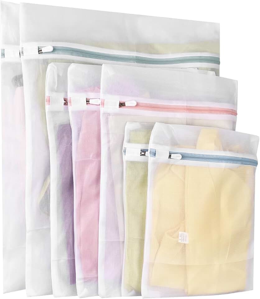 Newaner 7 pezzi sacchetti rete biancheria, 3 misure retina borse per lavatrice, per prevenire deformazioni e pieghe dei vestiti, sacchetto lavanderia con cerniera per maglioni, camicie, intima, calze