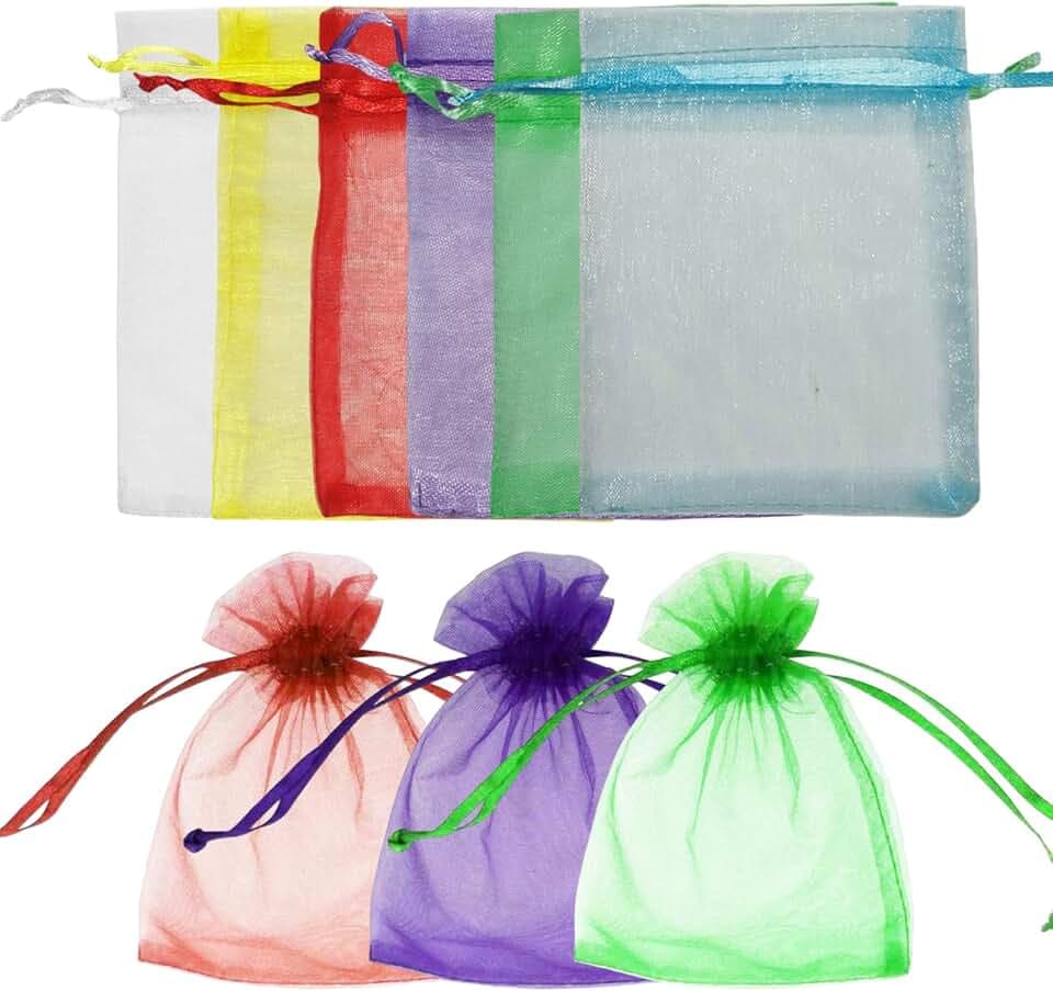 vaolmlop vaolmlop 60 sacchetti regalo da 7 x 9 cm, in organza, con coulisse, sacchetti in organza, sacchetti regalo, per matrimoni o feste (sei colori)