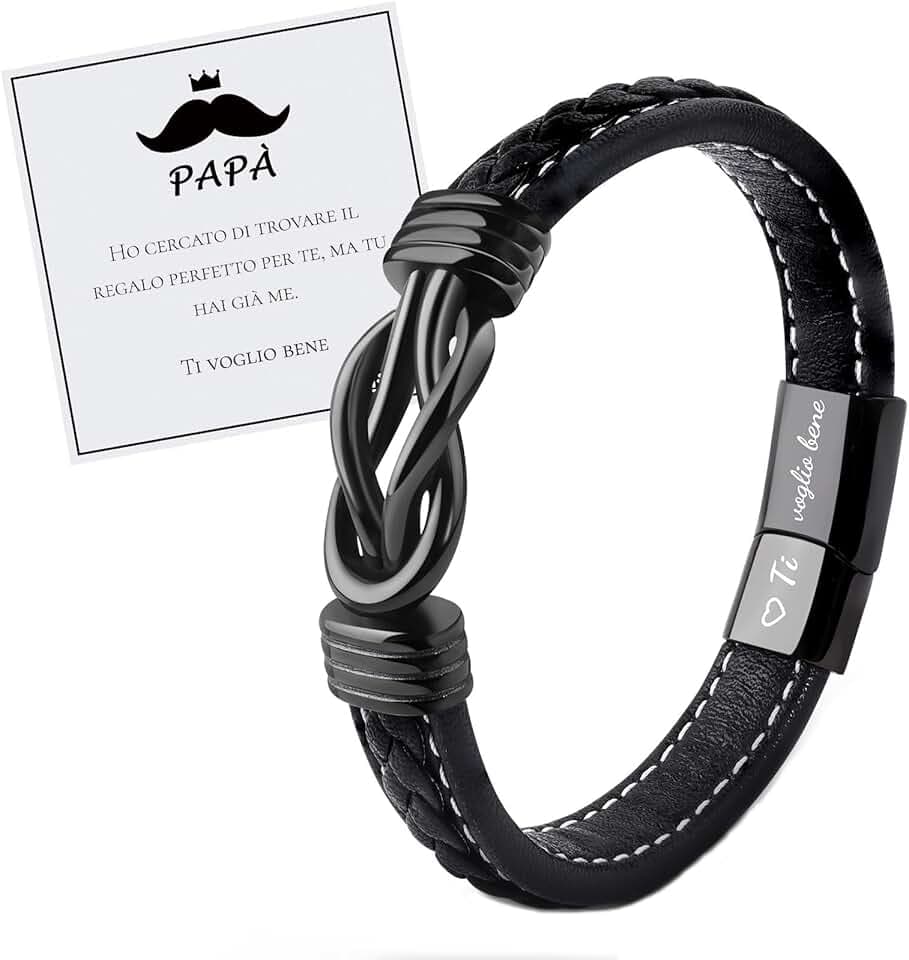 VU100 Regalo per Papà/Figlio/Uomo Bracciale in pelle per Uomo Bracciale Ti Amo Regalo per la Festa del Papà Regalo di compleanno per Figlio Fidanzato Marito Papà-Con Scatola Regalo