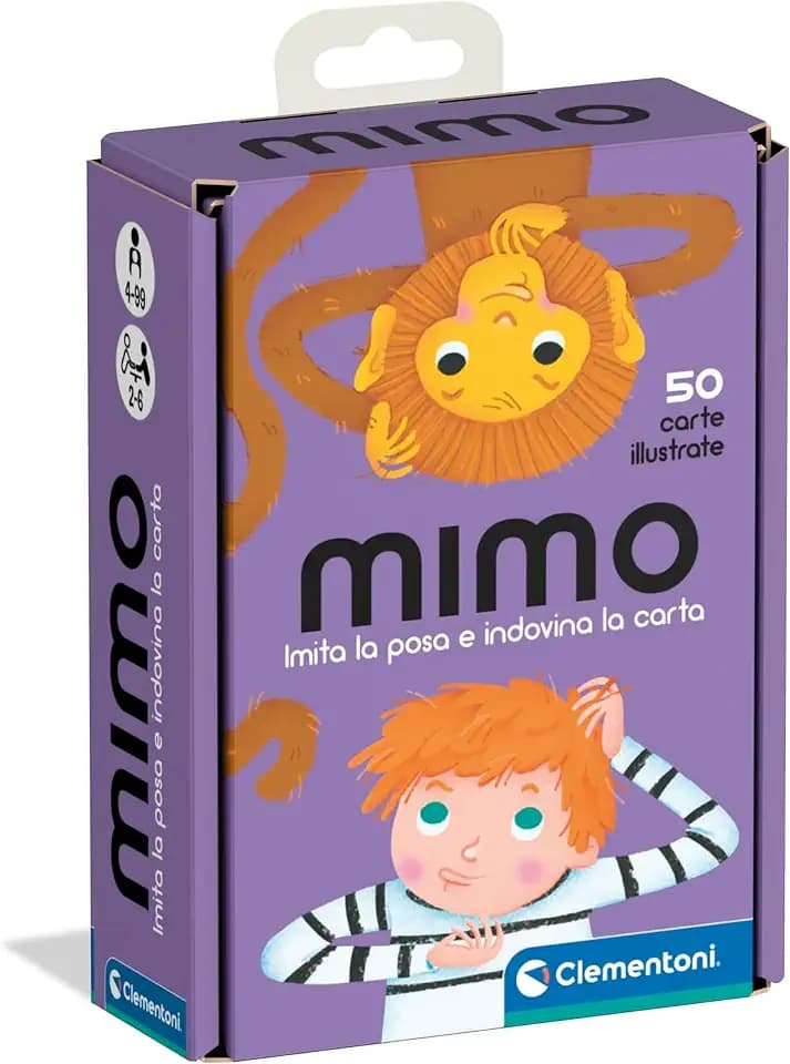 Clementoni - Mimo, Mazzo di 50 Carte per Imitare Pose e Indovinare l'Azione, per Bambini 4+ Anni e Tutta la Famiglia, 2-6 Giocatori, Idea Regalo Made in Italy, Lingua Italiana, 16174