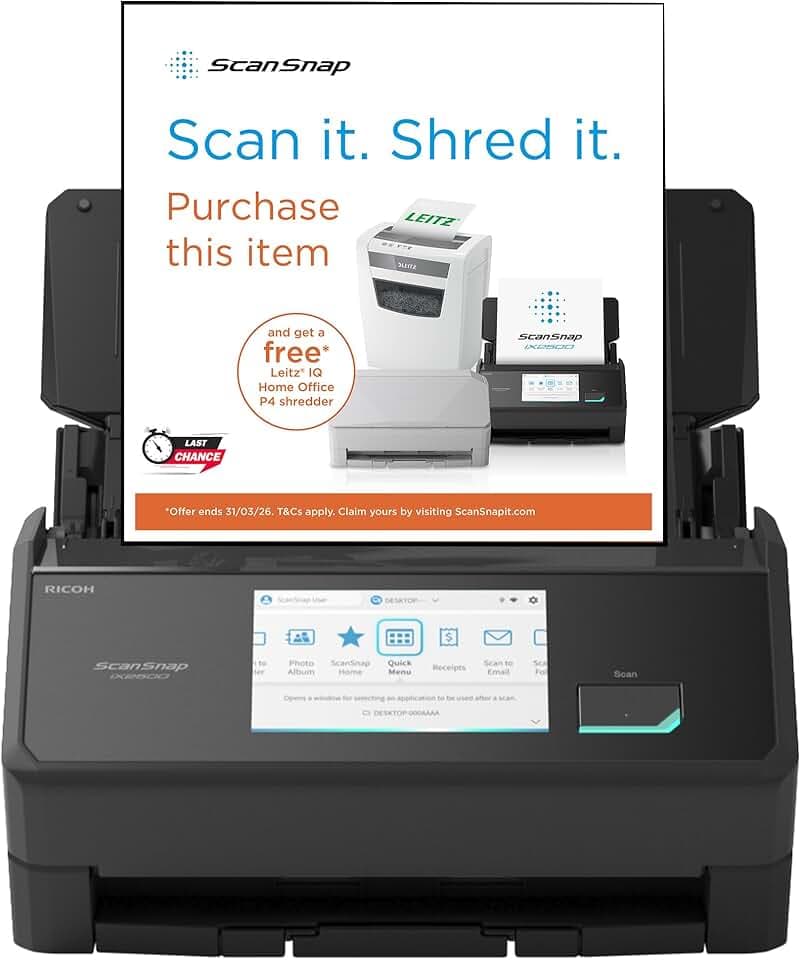 Ricoh ScanSnap IX2500 Scanner ADF 600 x 600 DPI A4 Nero (Ricoh ScanSnap iX2500 - Document scanner - Dual CIS - Duplex - 279 x 432mm - 600 dpi x 600 dpi - up to 45 ppm [mono] / up to 45 ppm [colour] -