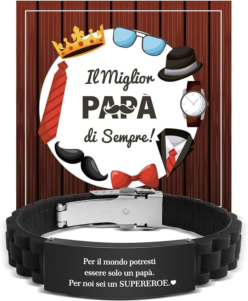 VGWON Bracciale per Papà, Regalo per la Festa del Papà, Bracciale Nero In Acciaio Inossidabile In Silicone con Incisione Laser per Papà, Bracciale uomo Regalo di Compleanno e di Natale per Papa